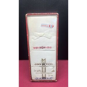 NIB Vintage‎ Men's White Handkerchiefs Embroidered Symbol Set of 3